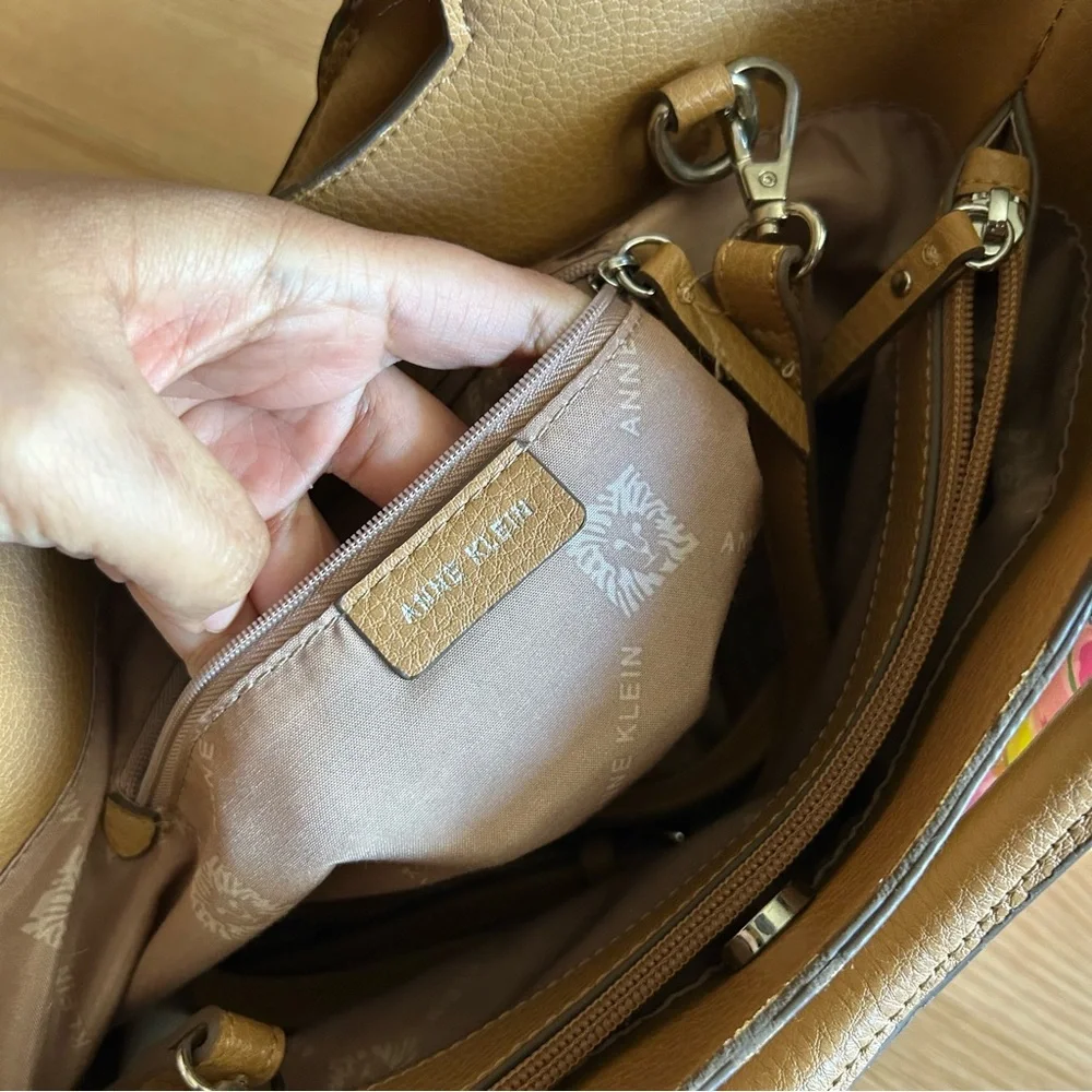 Anne Klein Brown Pebbled Grain Leather Satchel Bag